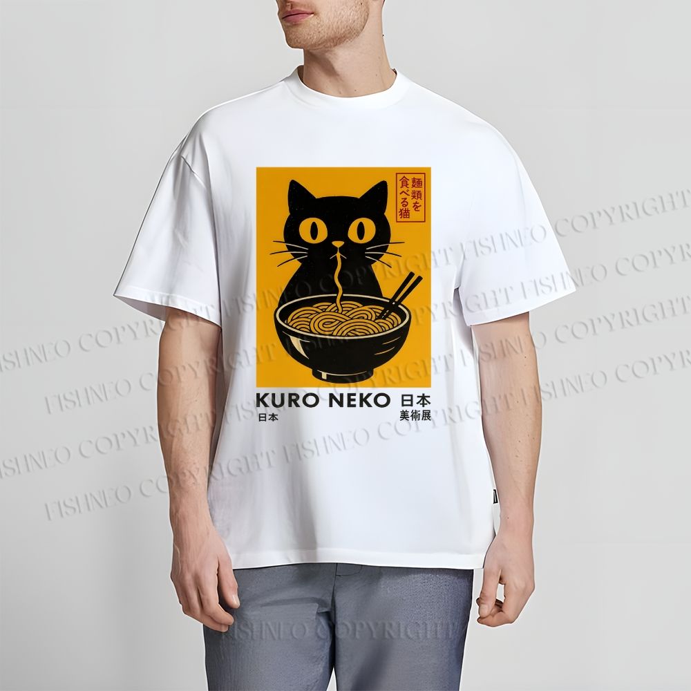 Unisex Kuro Neko Cat Printed Classic Cotton T-shirt