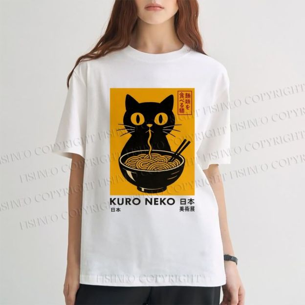 Unisex Kuro Neko Cat Printed Classic Cotton T-shirt