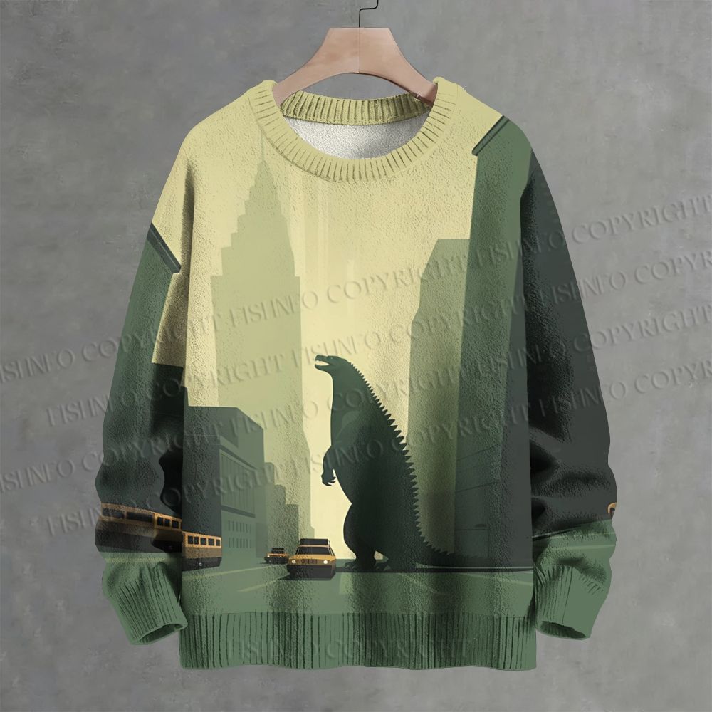 Godzilla Alone in City Crew Neck Sweater
