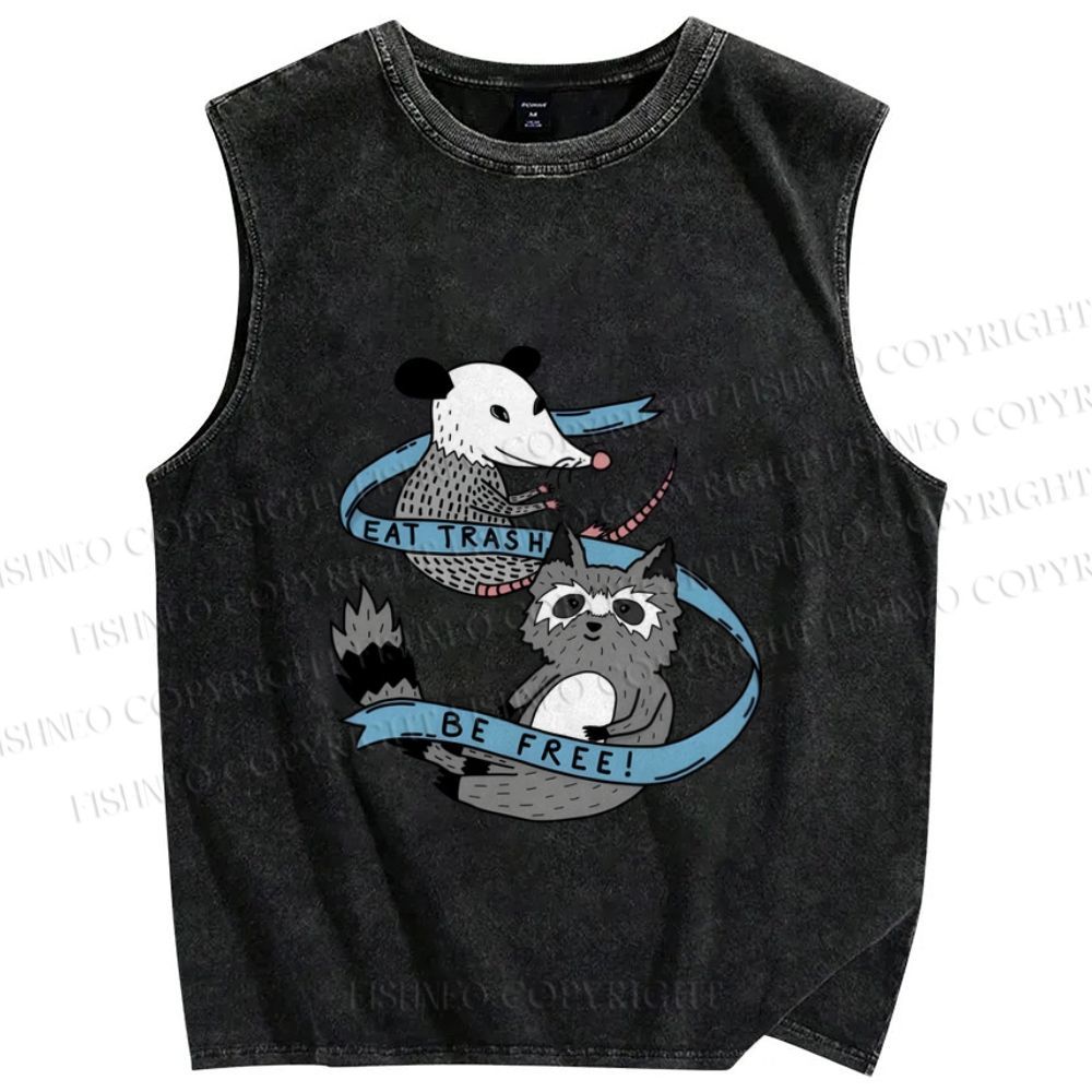Unisex Funny Opossum Eat Trash Be Free Printed Washed Tank Top
