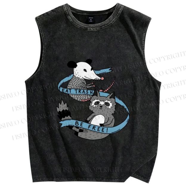 Unisex Funny Opossum Eat Trash Be Free Printed Washed Tank Top