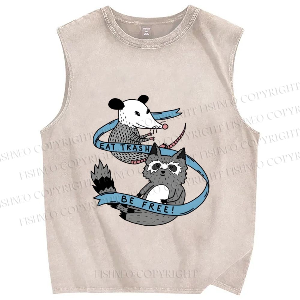 Unisex Funny Opossum Eat Trash Be Free Printed Washed Tank Top