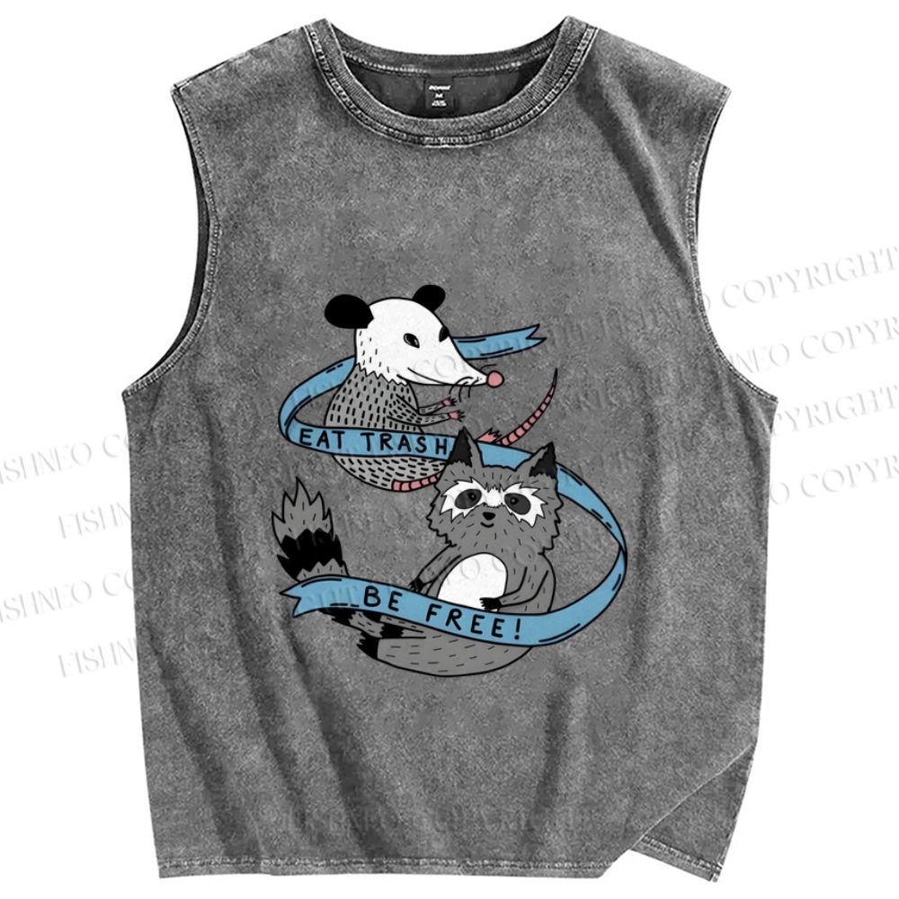 Unisex Funny Opossum Eat Trash Be Free Printed Washed Tank Top