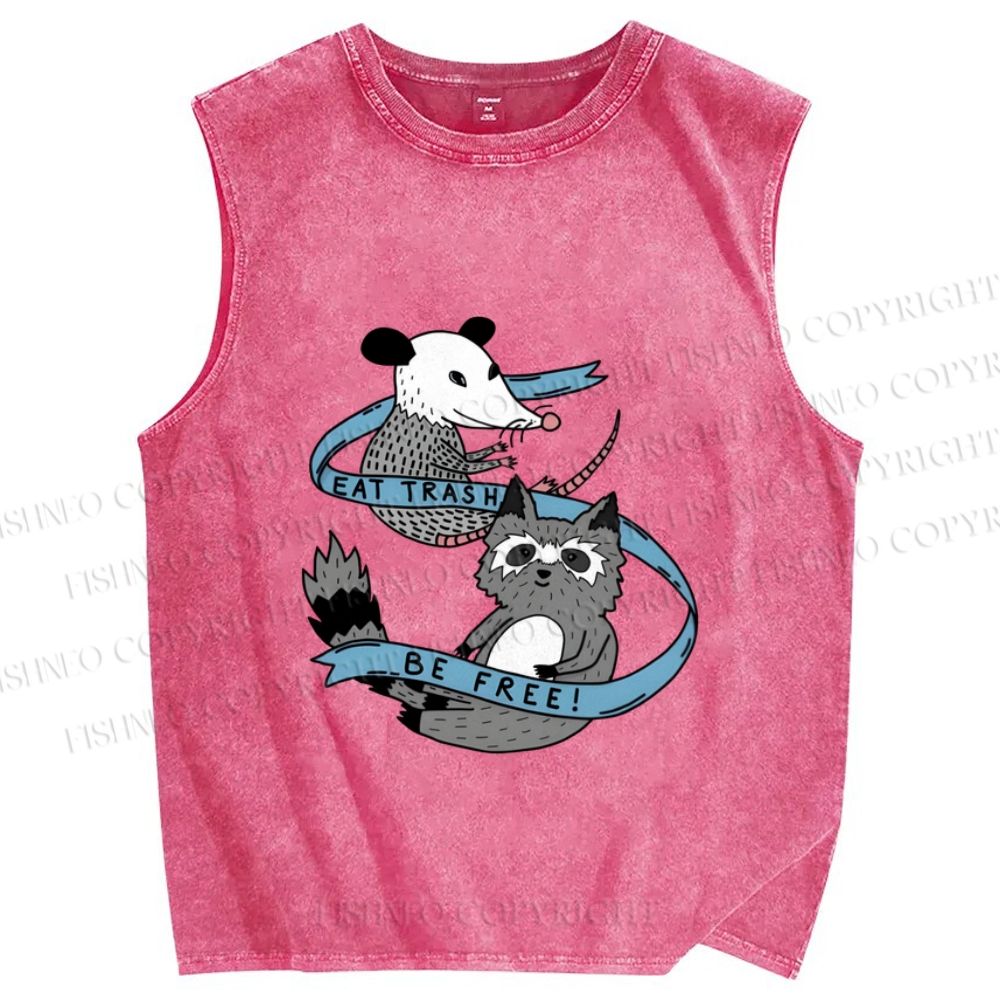 Unisex Funny Opossum Eat Trash Be Free Printed Washed Tank Top