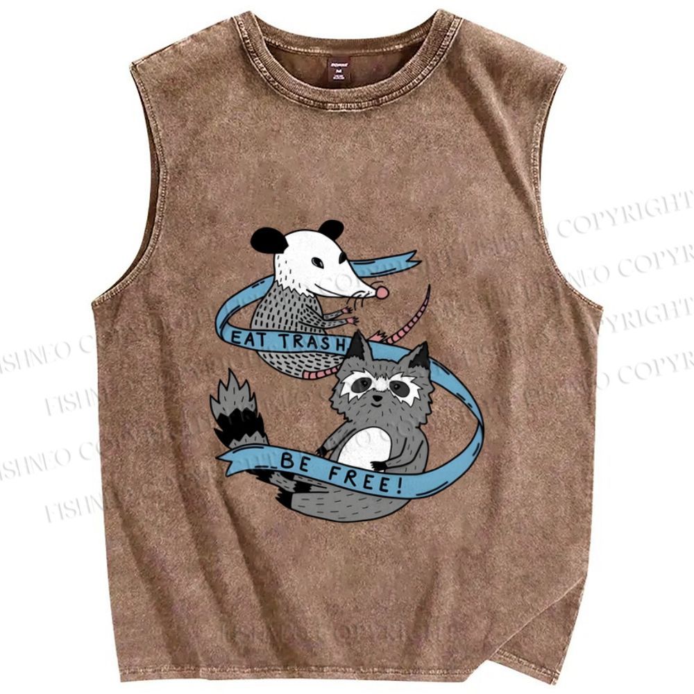 Unisex Funny Opossum Eat Trash Be Free Printed Washed Tank Top