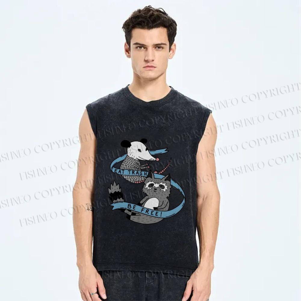 Unisex Funny Opossum Eat Trash Be Free Printed Washed Tank Top