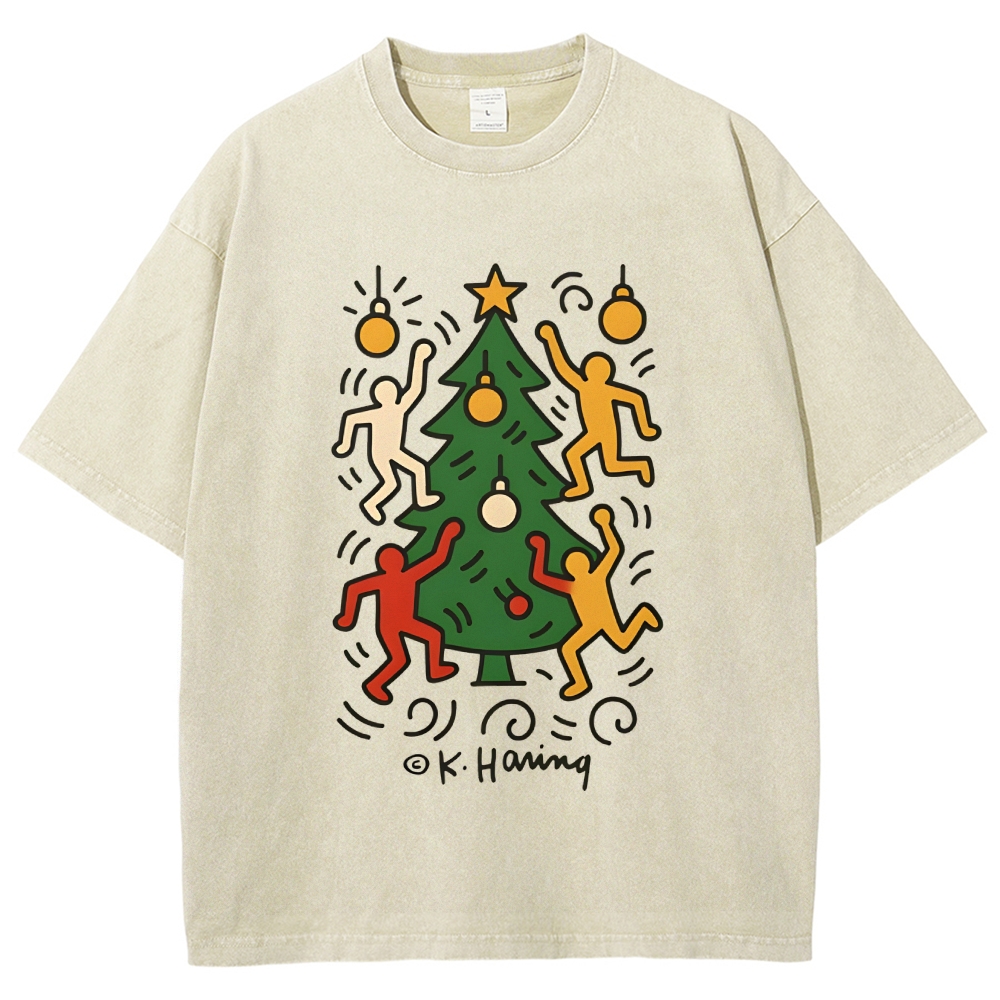 Christmas Keith Haring Vintage Wash Japanese Design T-Shirt