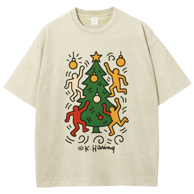 Christmas Keith Haring Vintage Wash Japanese Design T-Shirt