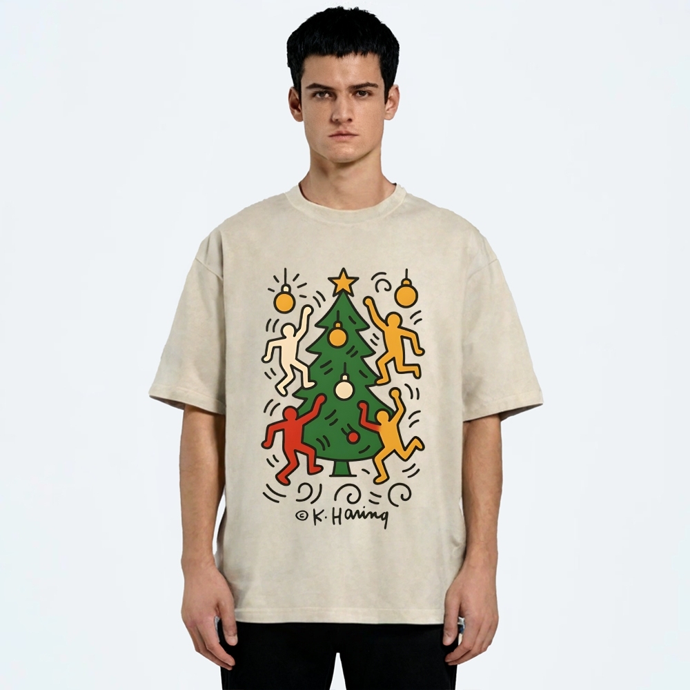 Christmas Keith Haring Vintage Wash Japanese Design T-Shirt