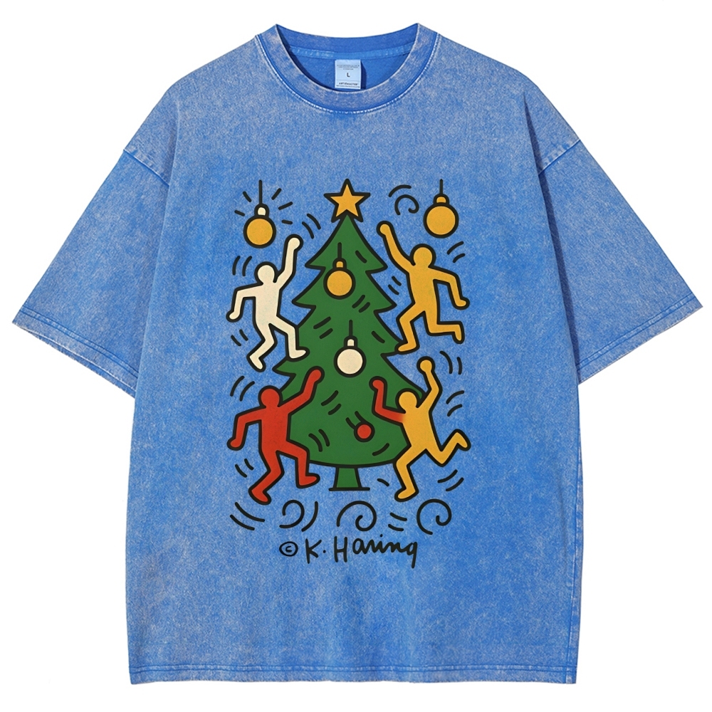 Christmas Keith Haring Vintage Wash Japanese Design T-Shirt