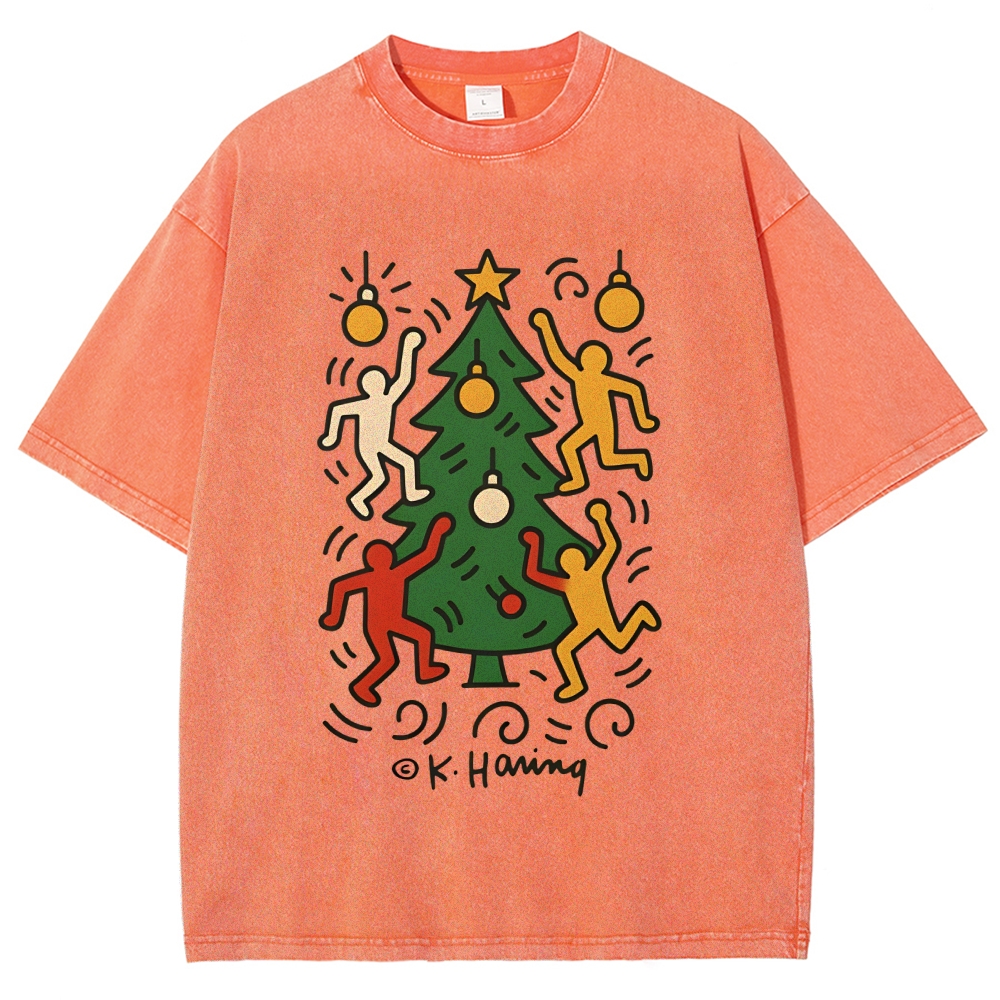 Christmas Keith Haring Vintage Wash Japanese Design T-Shirt