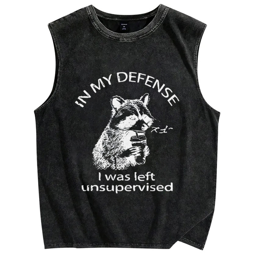 Left Unsupervised Raccoon Vintage Distressed Washed Tank Top