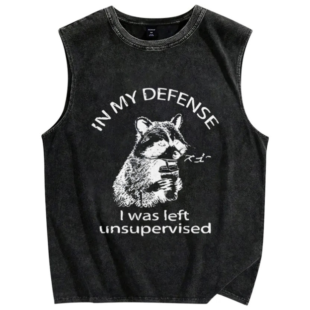 Left Unsupervised Raccoon Vintage Distressed Washed Tank Top