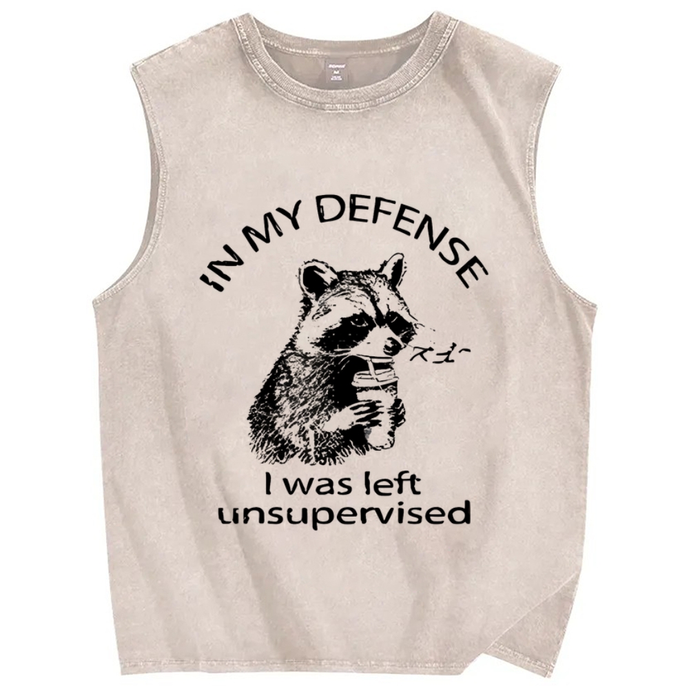 Left Unsupervised Raccoon Vintage Distressed Washed Tank Top