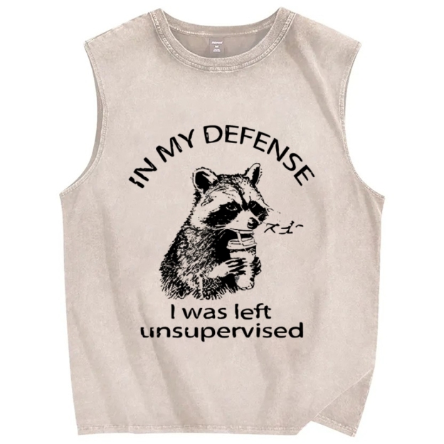 Left Unsupervised Raccoon Vintage Distressed Washed Tank Top