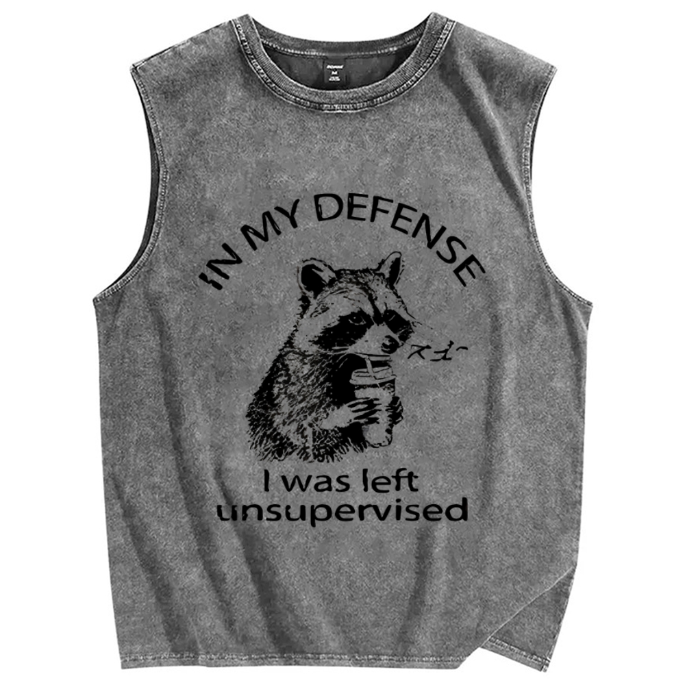 Left Unsupervised Raccoon Vintage Distressed Washed Tank Top