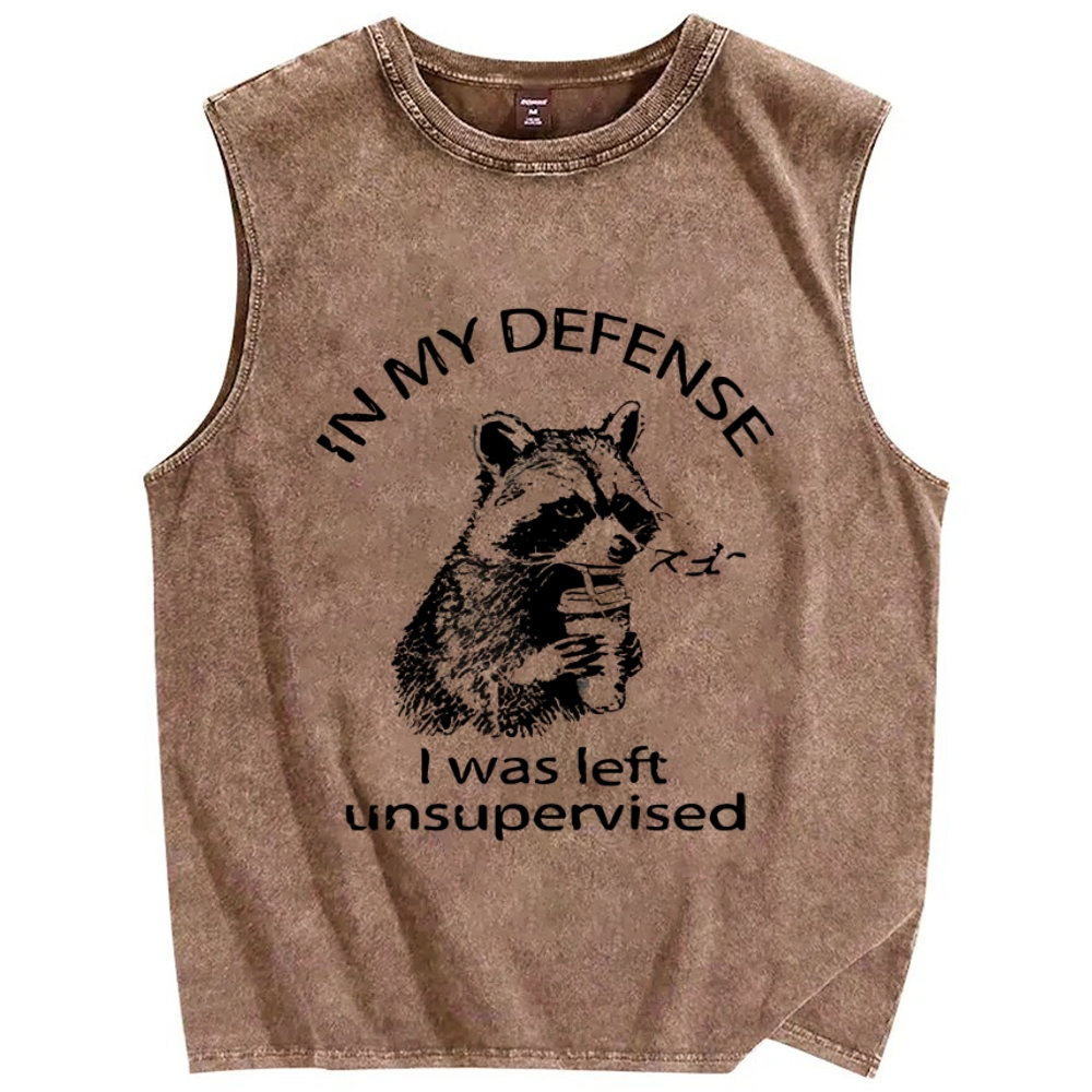Left Unsupervised Raccoon Vintage Distressed Washed Tank Top