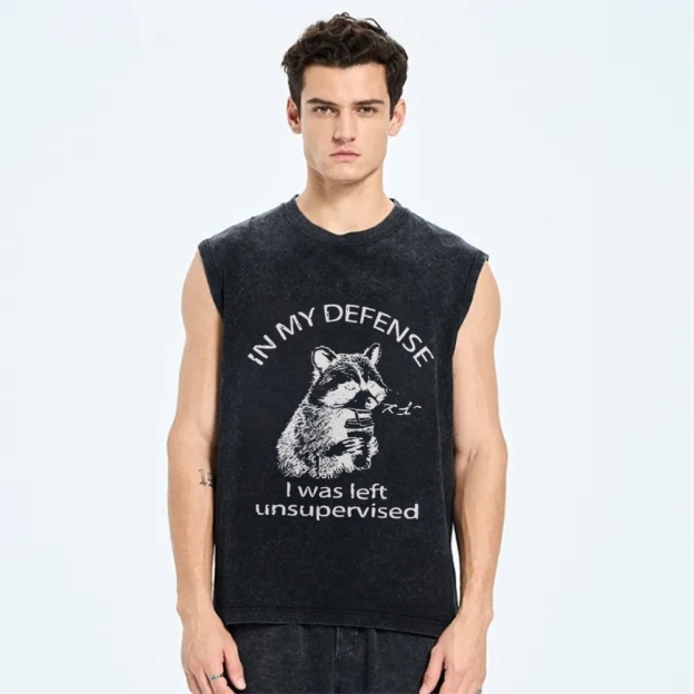 Left Unsupervised Raccoon Vintage Distressed Washed Tank Top