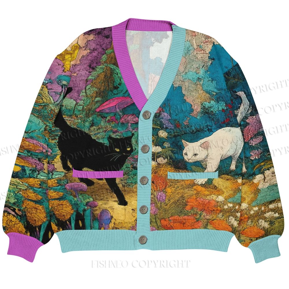 A Tale Of Two Cats In An Enchanted Forest Ugly Cardigan Sweater With Pocket