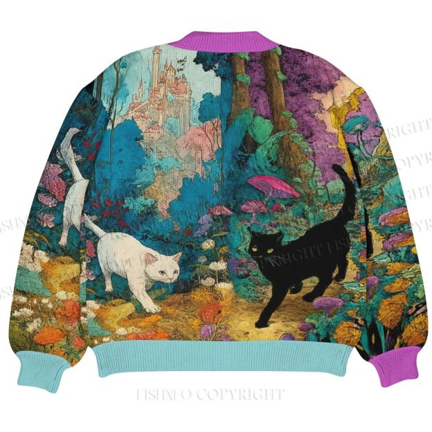 A Tale Of Two Cats In An Enchanted Forest Ugly Cardigan Sweater With Pocket