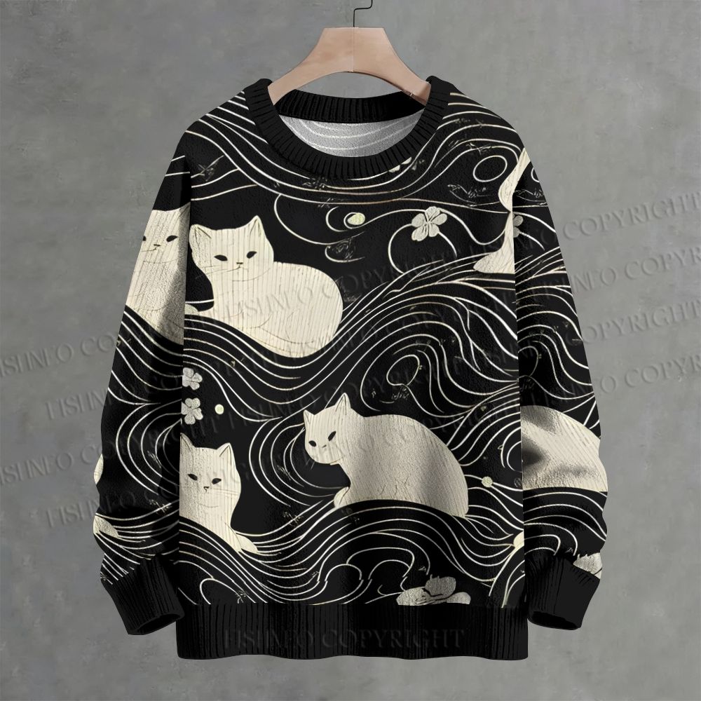 Mysterious Cat Crew Neck Sweater