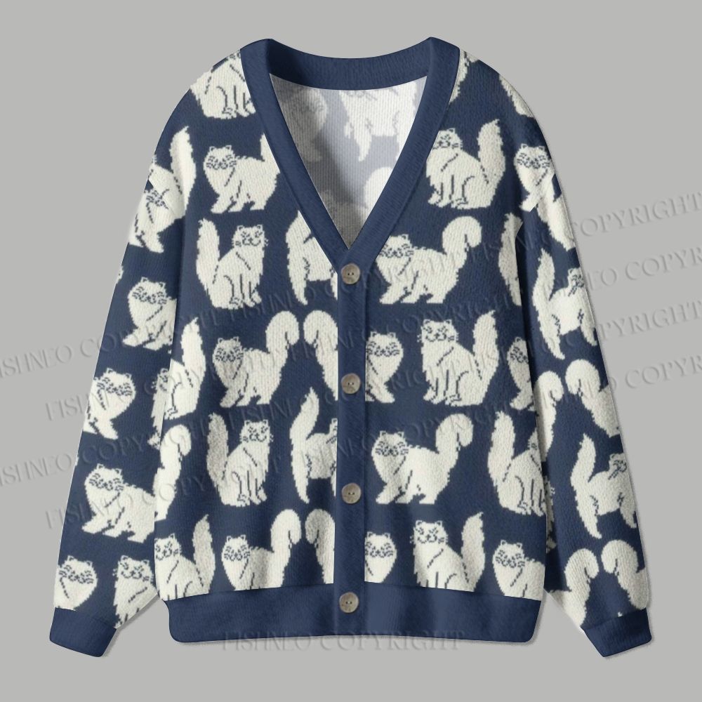 Vintage Cat Printed Ugly Cardigan Sweater