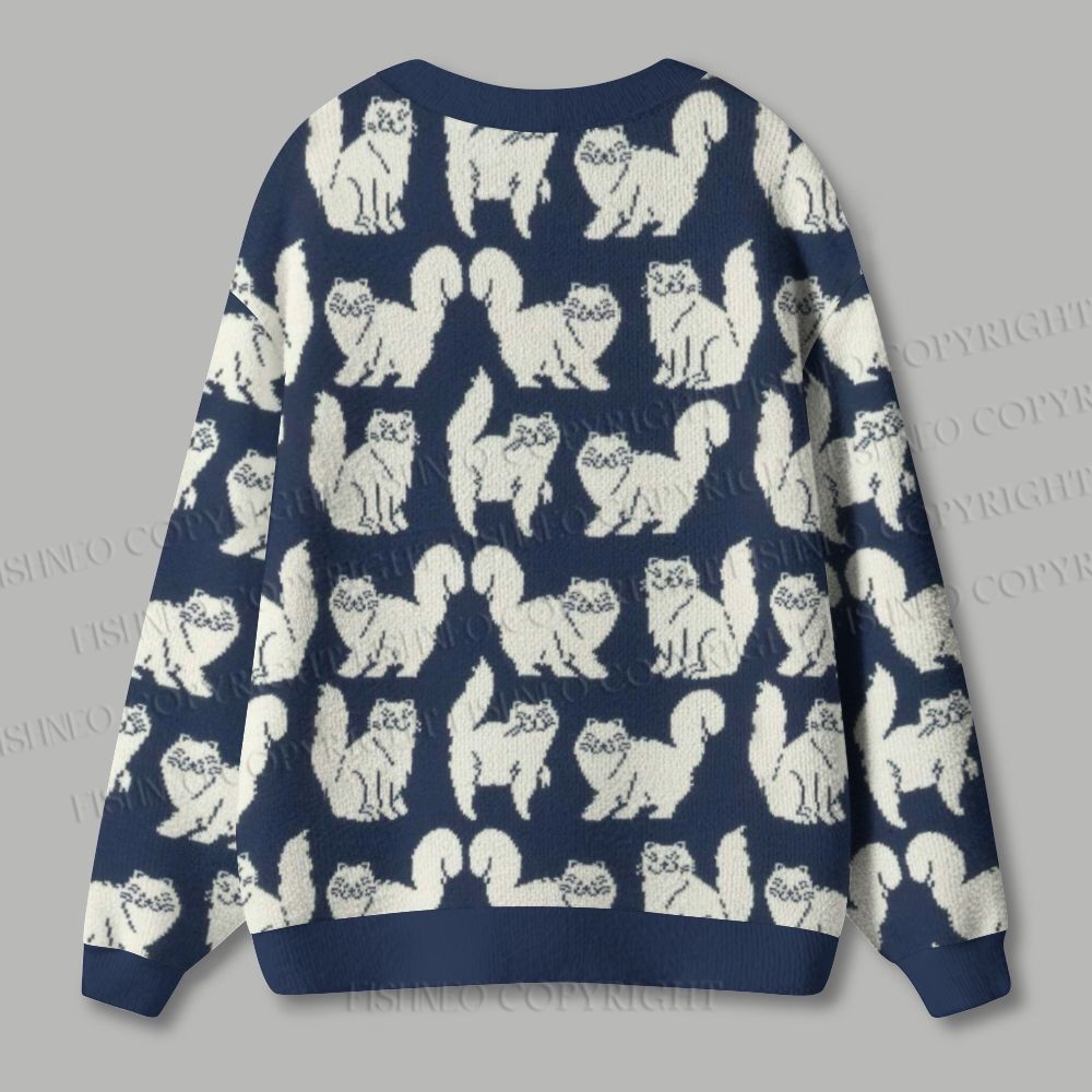 Vintage Cat Printed Ugly Cardigan Sweater