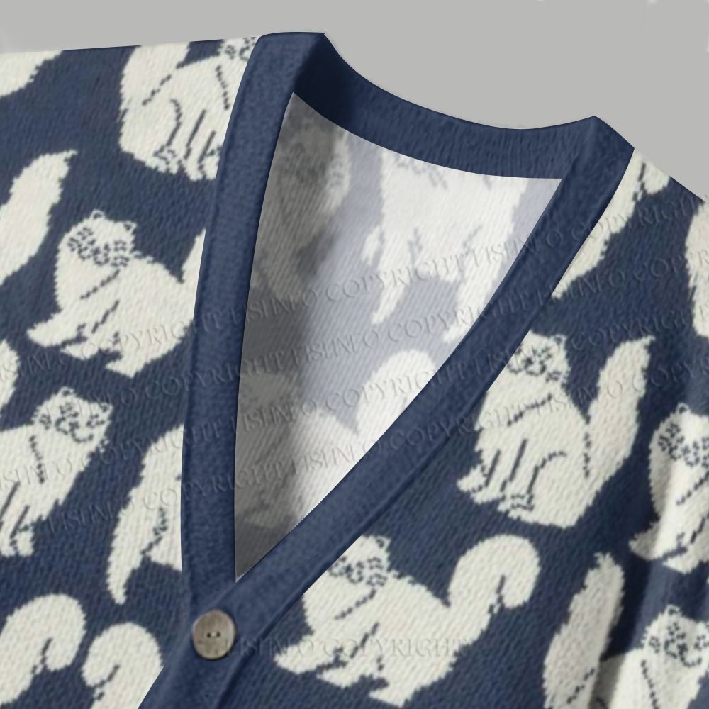 Vintage Cat Printed Ugly Cardigan Sweater