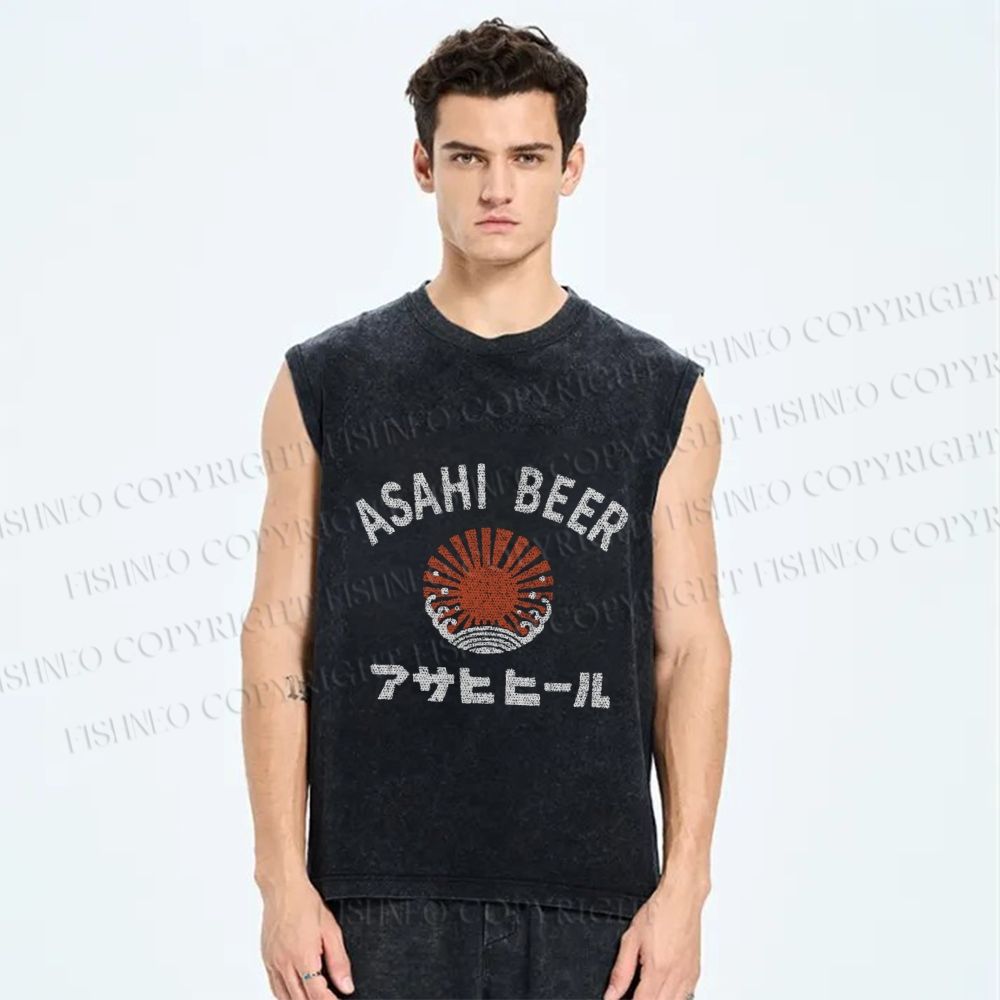 Asahi Beer Wave Vintage Distressed Washed Tank Top