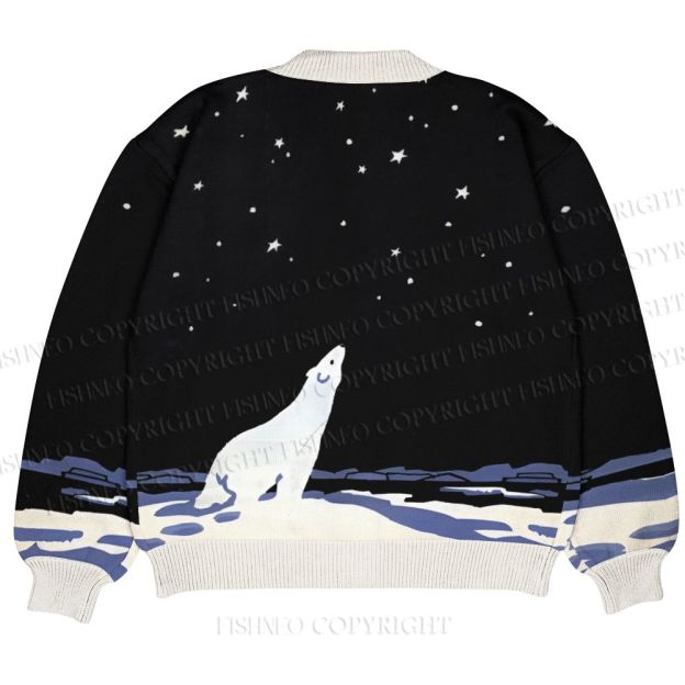 Polar Bear Stargazing Ugly Cardigan Sweater With Pocket
