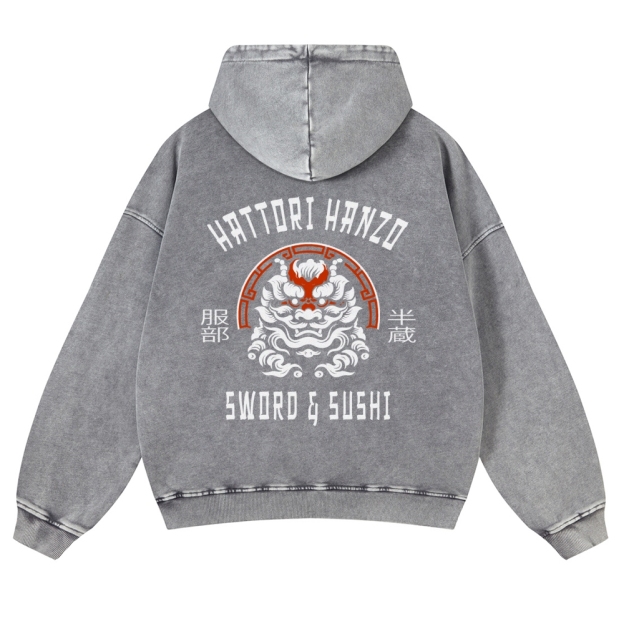 Hattori Hanzo Komainu Vintage Washed Cotton Back Art Hoodie