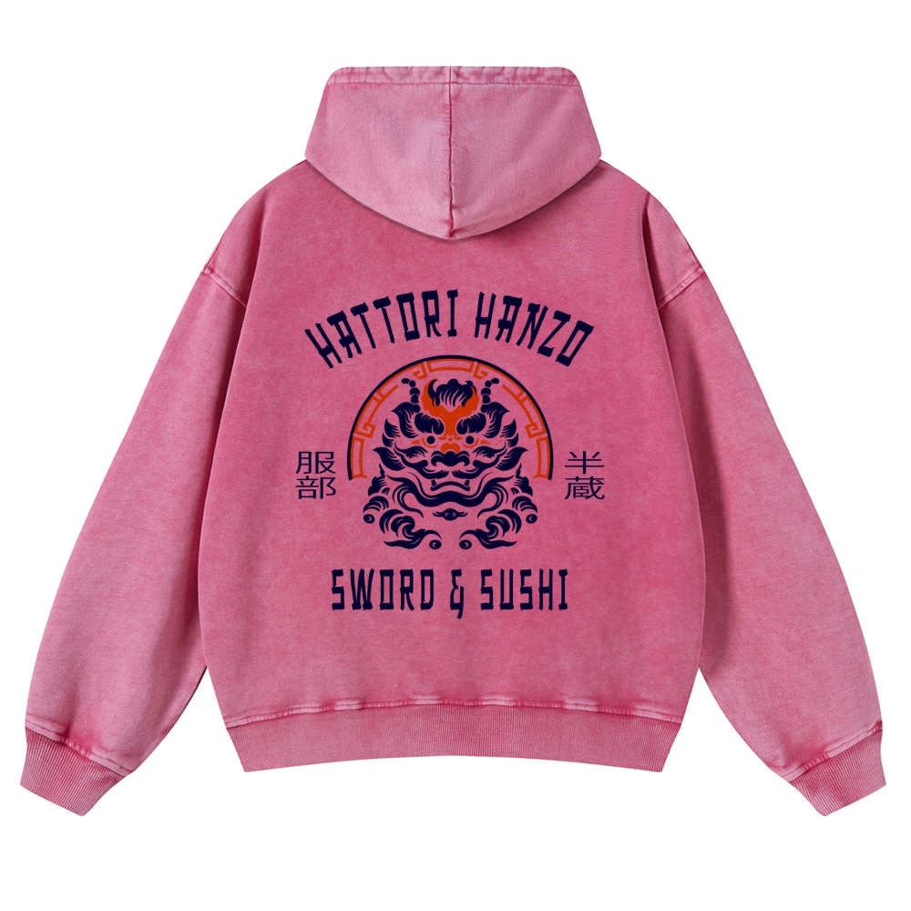 Hattori Hanzo Komainu Vintage Washed Cotton Back Art Hoodie