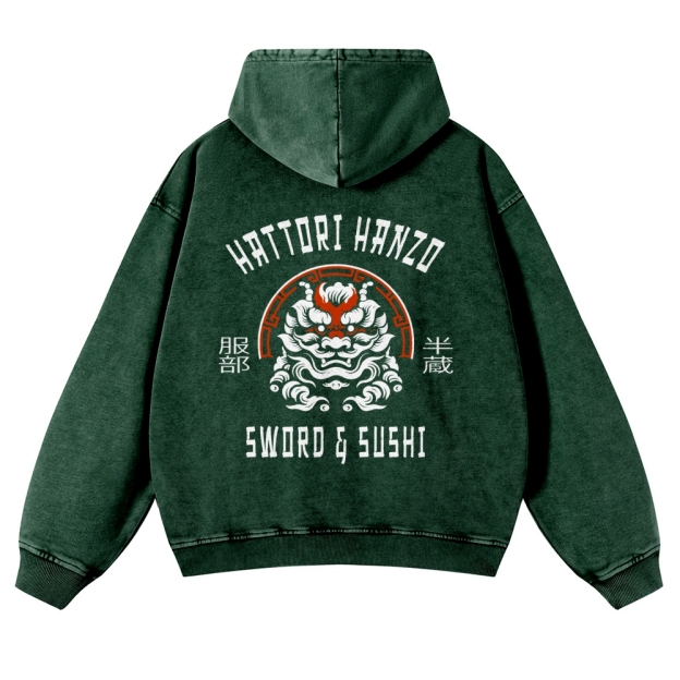 Hattori Hanzo Komainu Vintage Washed Cotton Back Art Hoodie