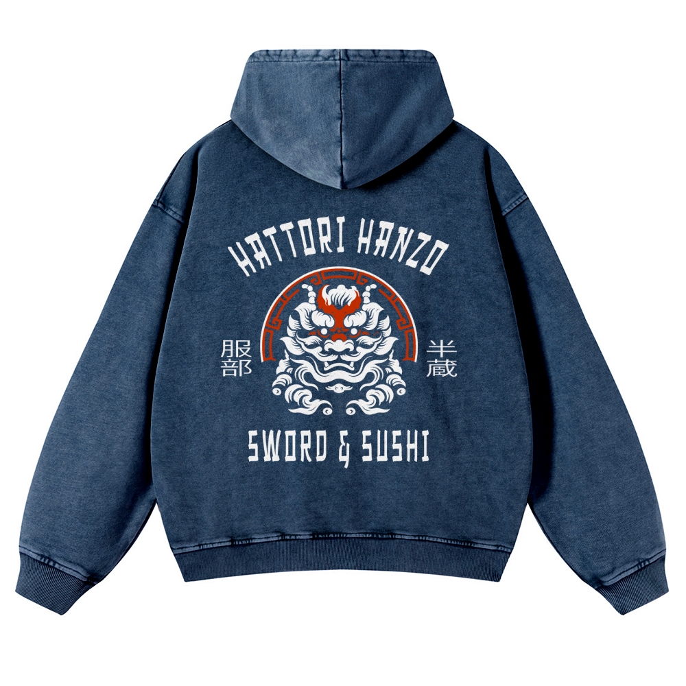 Hattori Hanzo Komainu Vintage Washed Cotton Back Art Hoodie