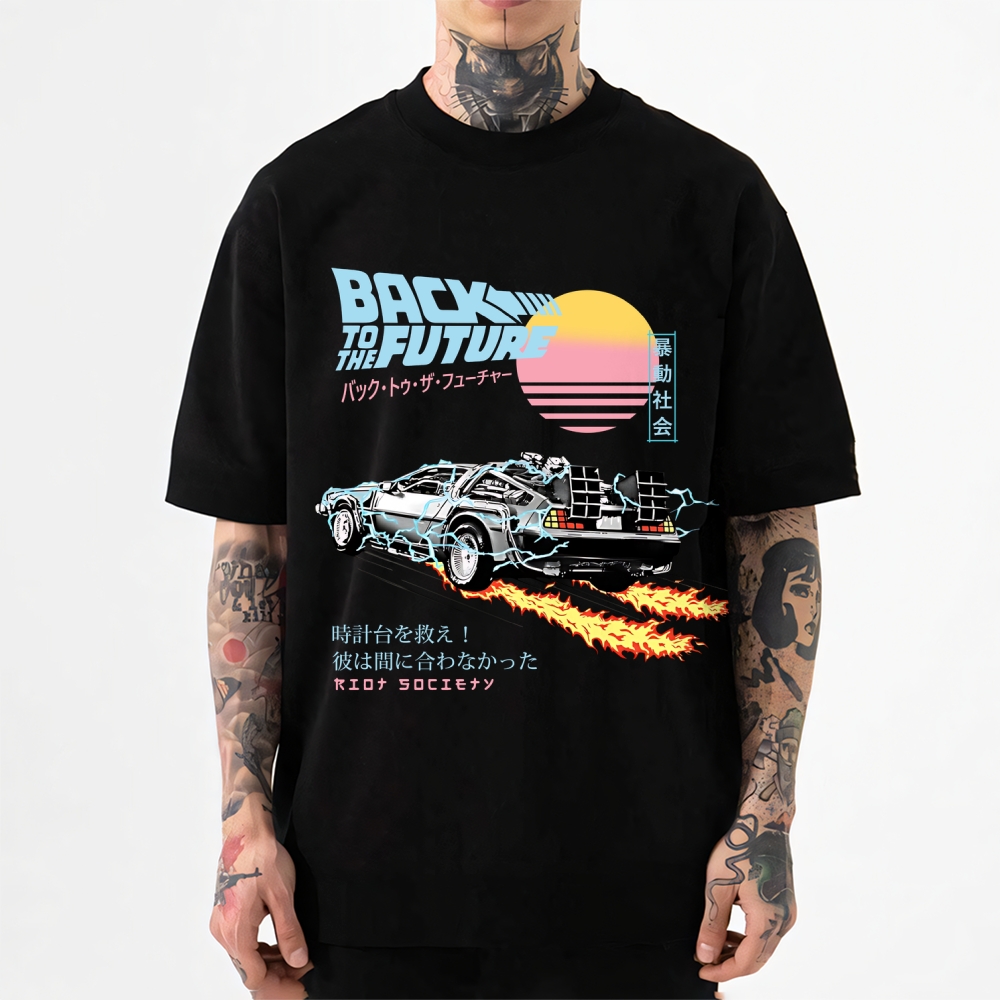 Unisex Classic Cotton Back to The Future Japanese Style Printed T-shirt