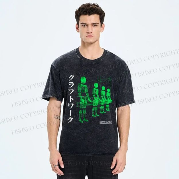 Unisex Kraftwerk Band Japanese Style Printed Washed Tee