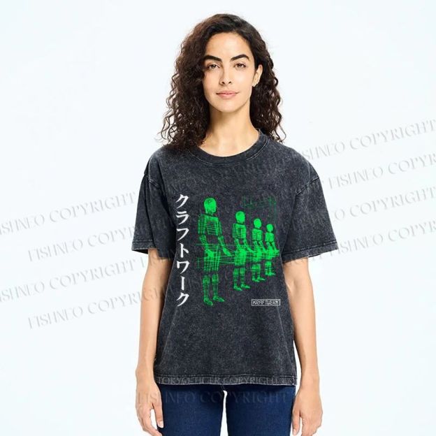 Unisex Kraftwerk Band Japanese Style Printed Washed Tee