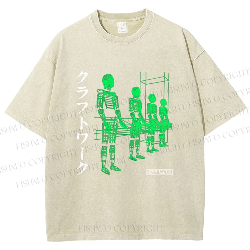 Unisex Kraftwerk Band Japanese Style Printed Washed Tee