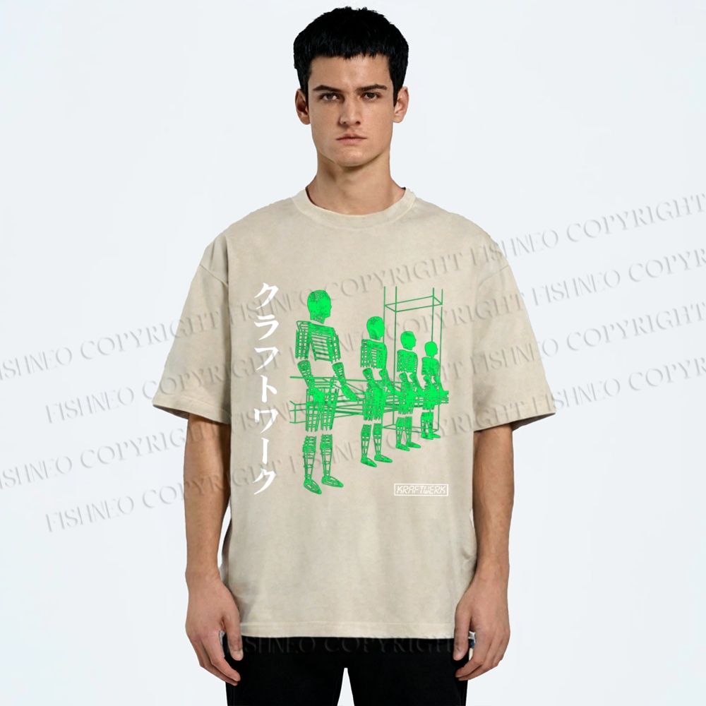 Unisex Kraftwerk Band Japanese Style Printed Washed Tee