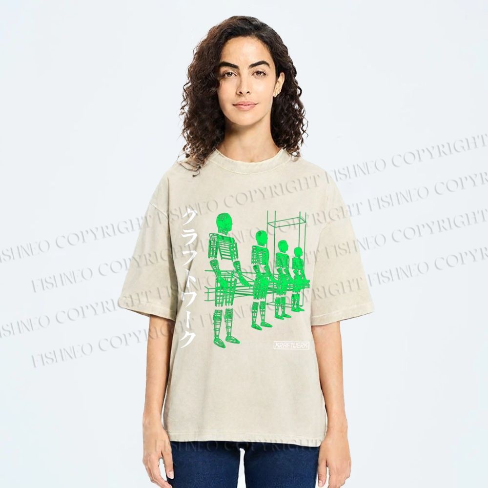 Unisex Kraftwerk Band Japanese Style Printed Washed Tee