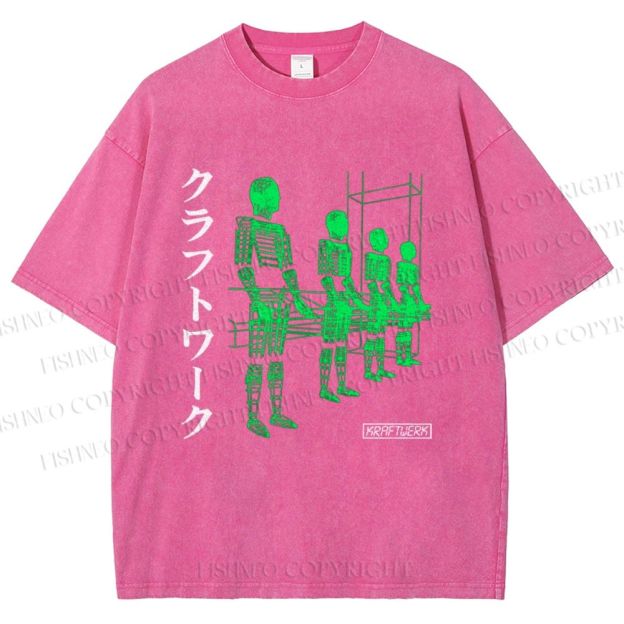 Unisex Kraftwerk Band Japanese Style Printed Washed Tee