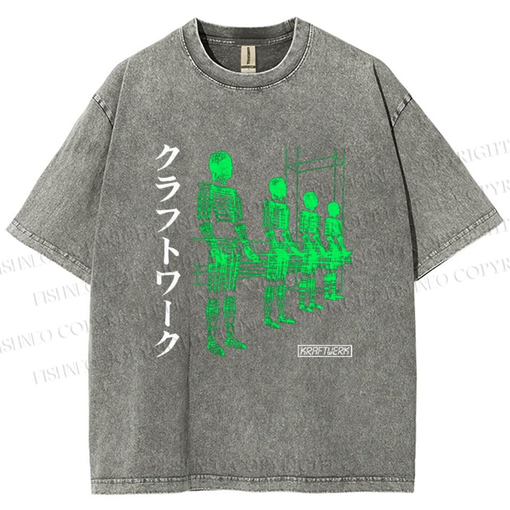 Unisex Kraftwerk Band Japanese Style Printed Washed Tee