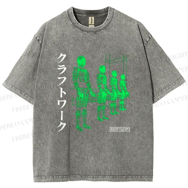 Unisex Kraftwerk Band Japanese Style Printed Washed Tee