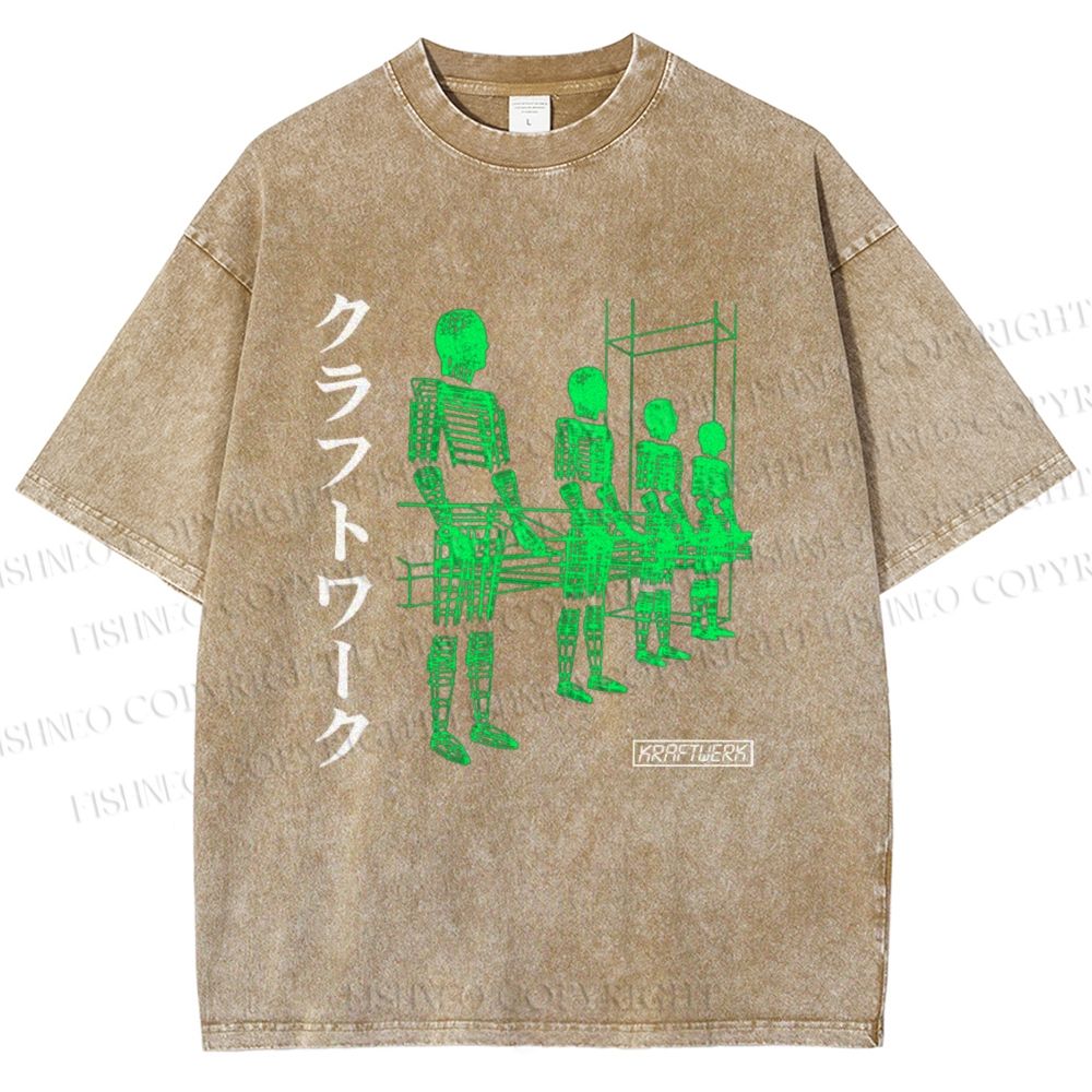 Unisex Kraftwerk Band Japanese Style Printed Washed Tee