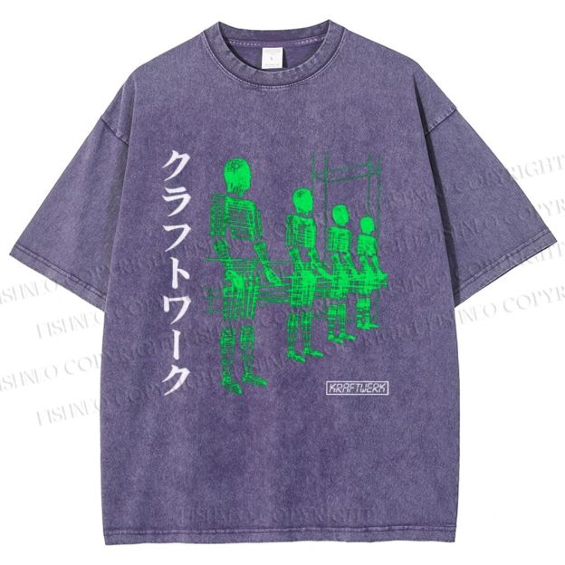 Unisex Kraftwerk Band Japanese Style Printed Washed Tee