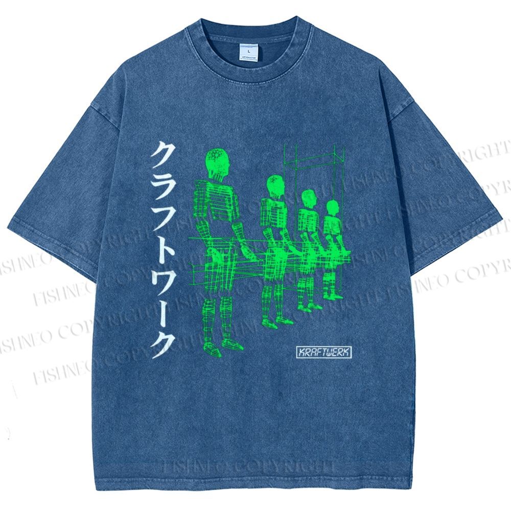 Unisex Kraftwerk Band Japanese Style Printed Washed Tee