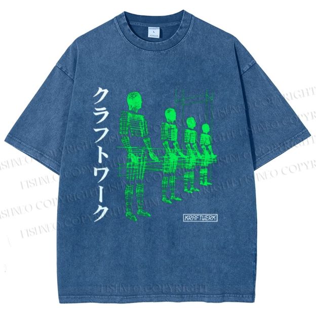 Unisex Kraftwerk Band Japanese Style Printed Washed Tee