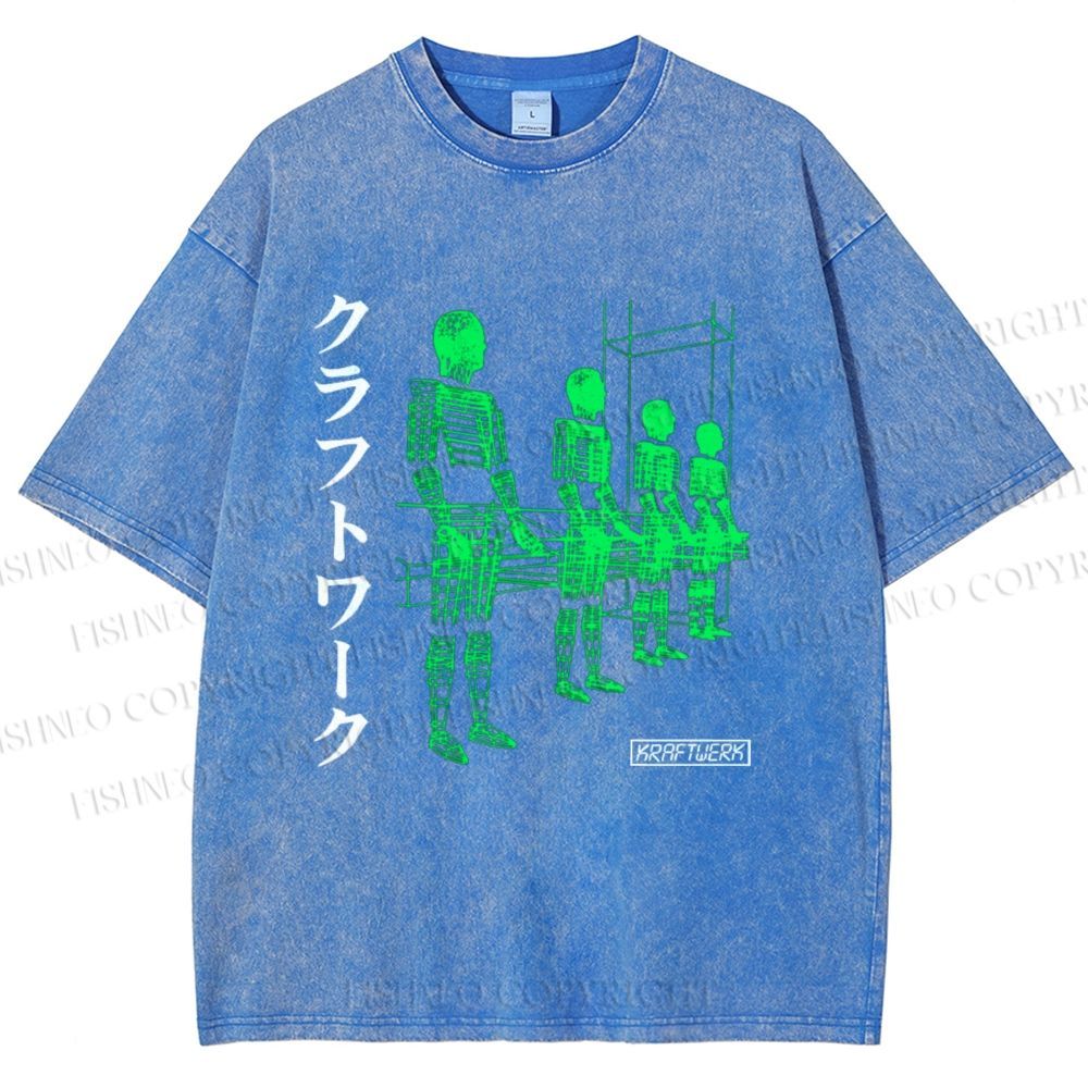 Unisex Kraftwerk Band Japanese Style Printed Washed Tee