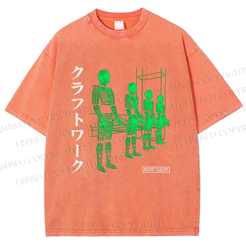 Unisex Kraftwerk Band Japanese Style Printed Washed Tee