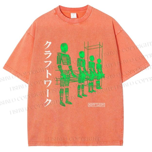 Unisex Kraftwerk Band Japanese Style Printed Washed Tee